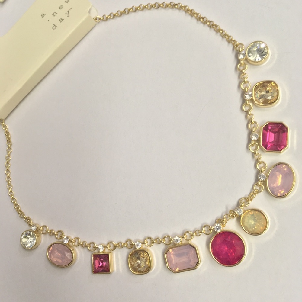 16” rhinestone gems chain necklace- a new day NWT